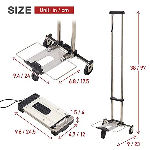 Image of Dravizon Foldable Travel Luggage 2 Wheels Shopping Luggage Carrier Cart Travel Cart for Luggage, Collapsible Dolly Cart Portable in Backpack for Shopping, Business Trip, Auto, Office Use