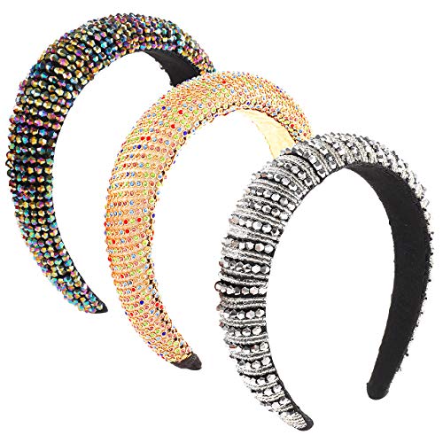 ELEARD Padded Rhinestone Headbands Colorful Baroque Crystal Embellished Headband Statement Bejewelled Hairbands Non-slip Wide Velvet Hair Hoop Accessory for Women Wedding Birthday Party Gifts (Type 3)