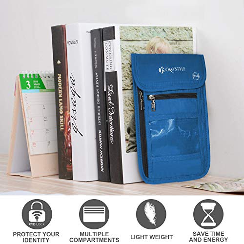 image for OMYSTYLE RFID Blocking Passport Holder Travel Neck Pouch Neck Wallet f