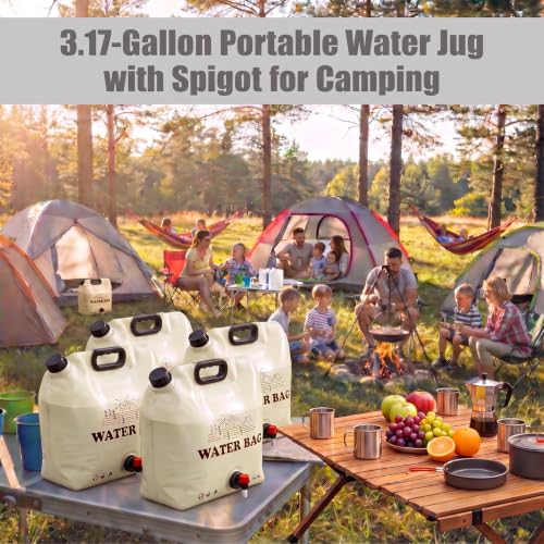 Set de 4 recipientes plegables para agua de 3.17 galones con grifo WMXWAN para camping, senderismo, viaje y uso doméstico de emergencia miniatura 4