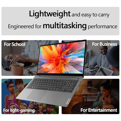 Image of Lenovo 15 inch Laptop with Office 365 for The Web, 8GB RAM, 256GB SSD + 128GB eMMC Storage, Intel CPU, 10 Key Number Pad, Windows 11 Home, External 64GB USB