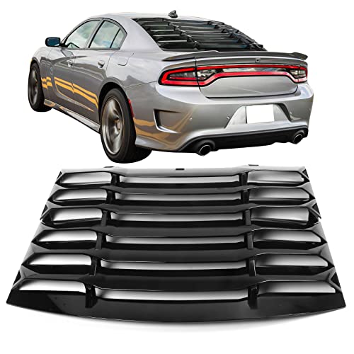 IKON MOTORSPORTS Rear Window Louver Compatible with 2011-2023 Dodge Charger, IKON Style Gloss Black Rear Vent Cover Windshield 2PCS, 2012 2013 2014 2015 2016 2017