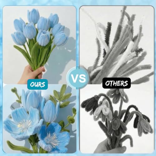 Image of YUNAMI Chenille Stems for DIY Flower Making - 200 Pcs Pipe Cleaners with Floral Wire, Tape, Stamen & Pearls - Premium Bouquet Supplies for Home Decor & Gifting (200, Blue)
