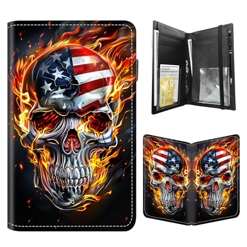 FQSXFIFN Leather Server Book for Waitress, Cute Server Book with Zipper Money Pocket,Check Presenters Waitstaff Organizer Fit Server Apron, Skull Flag Serving Books, Black Waiter Books for Servers