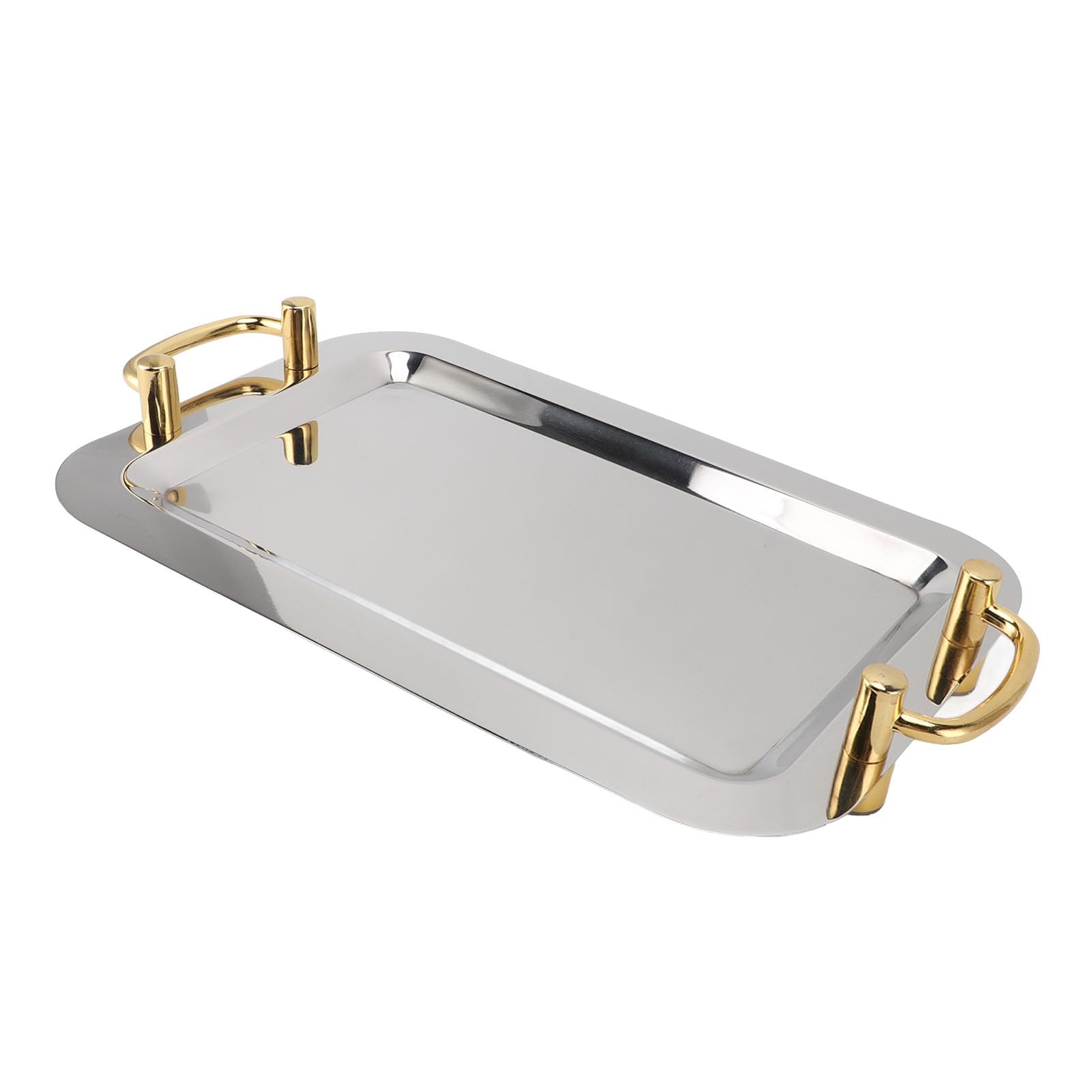 Yosoo Health Gear Bandeja para Servir de Acero Inoxidable Platos Llanos de Acero Inoxidable 304 con Superficie de Espejo y Asas Doradas Borde Resbaladizo para Servicio de Mesa de Restaurante Buffet