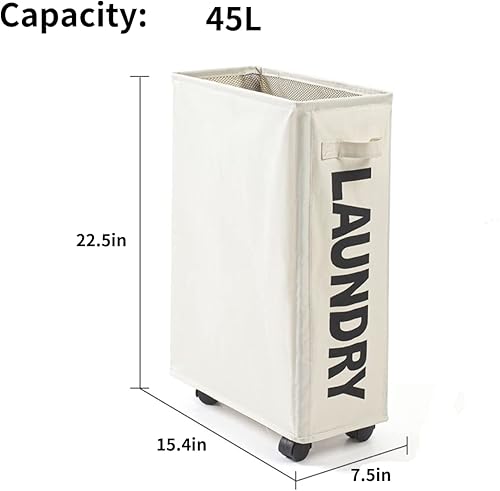 Miniatura 2 de Cesta de lavandería con ruedas, impermeable, duradera, color beige
