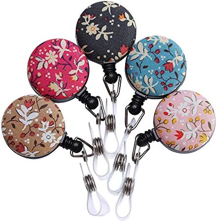 Fabric Retractable Badge Holder with Alligator Clip, Flower ID Badge Reel, 5 Pack, Flower