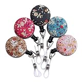 Fabric Retractable Badge Holder with Alligator Clip, Flower ID Badge Reel, 5 Pack, Flower
