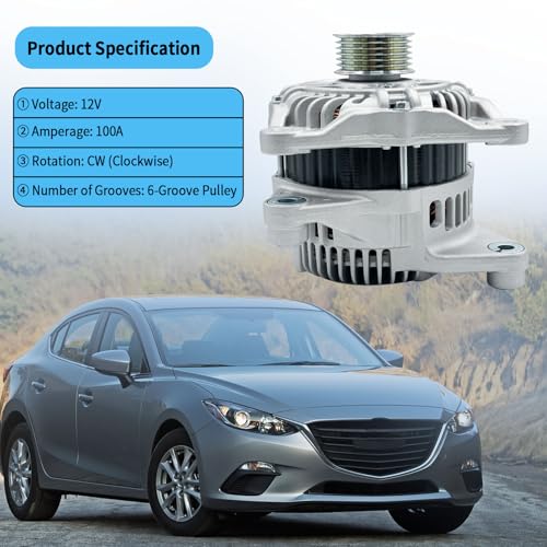 Image of PE0118300 20288N 12V 100A Alternator Compatible with 2013-2023 Mazda CX-5, 3, 6, CX-3, MX-5 Miata, Fit for 2017-2020 Toyota Yaris, Yaris iA, Fit for 2016 Scion iA Replace #PE01-18-300 PEDD-18-300