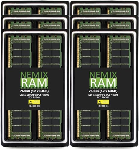 Image of NEMIX RAM 768GB (12X64GB) DDR5 5600MHZ PC5-44800 2Rx4 1.1V CL46 288-PIN ECC RDIMM Registered Server Memory KIT