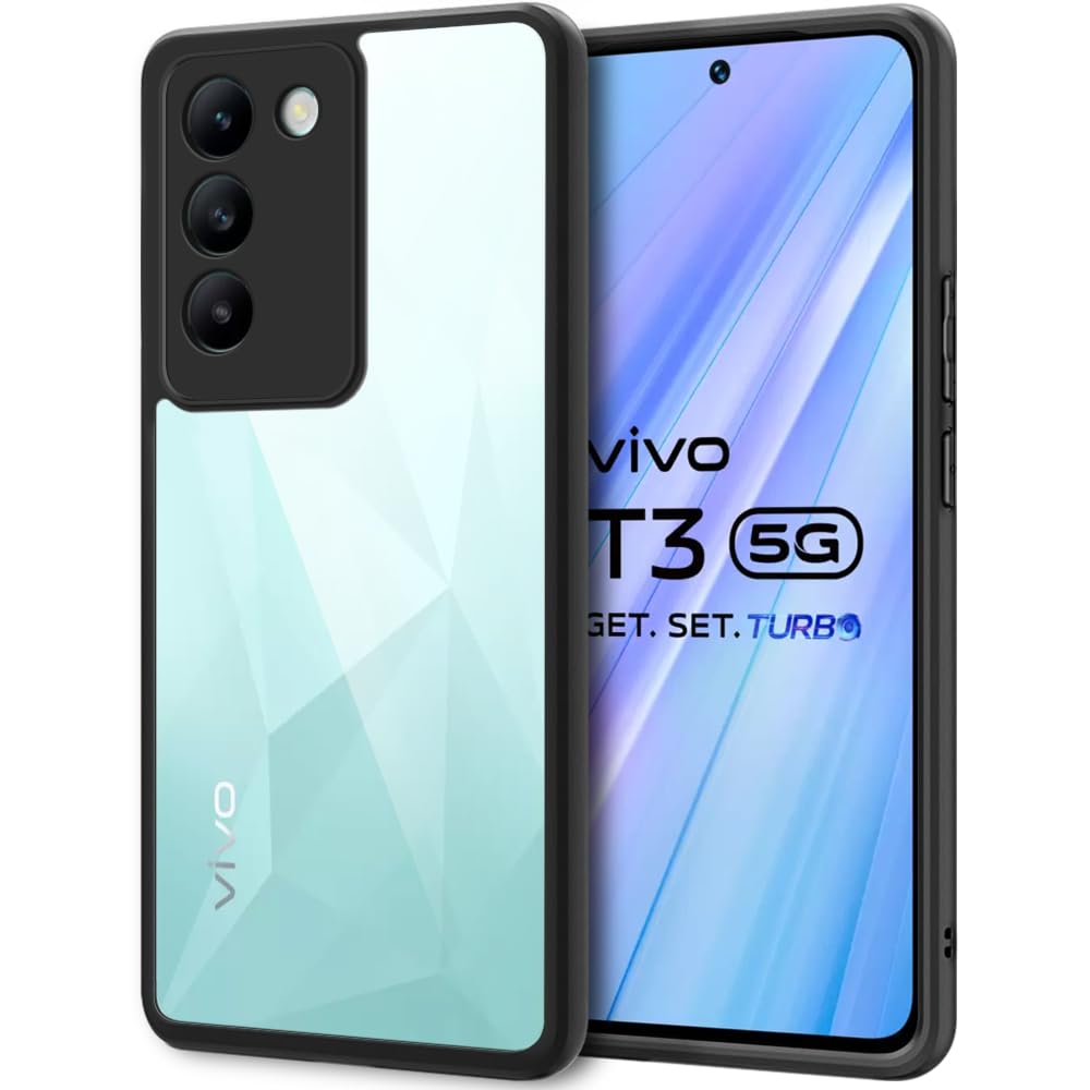 TheGiftKart Ultra-Hybrid Shockproof Sleek Armor Back Cover Case for Vivo T3 5G / Y200e 5G | 360° Protection | Crystal Clear Hard Back Transparent Cover for Vivo T3 / Y200e 5G (PC & TPU, Black Bumper) (B0CZ42974G) Amazon Price History, Amazon Price Tracker
