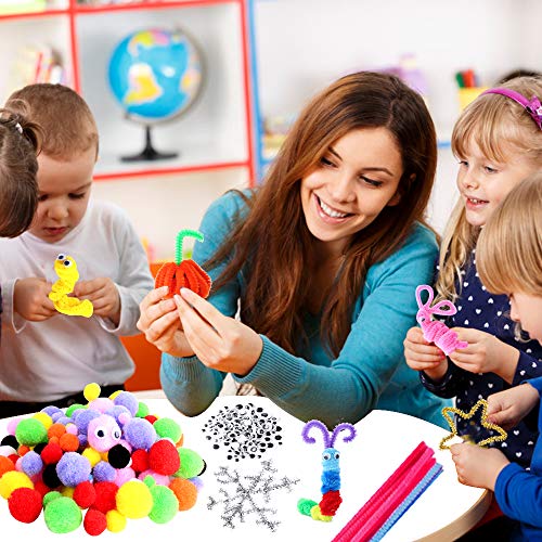 Hicdaw 470Pcs Pipe Cleaners Craft Supplies Pipe Cleaners Including 120Pcs Pipe Cleaners, 150Pcs Wiggle Eyes, 200pcs Pom Poms for DIY Art Craft Decorations