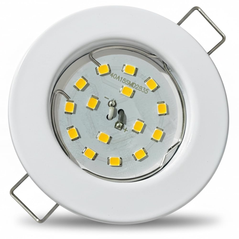 5x Flache SMD LED Modul Decken Einbauspots, 5W, 230V, 400 Lumen, Neutralweiß (4000K), Weiß, Rund, Starr, mit Sprengring, Lochausschnitt 55-65 mm, nur 28 mm Tiefe – Perfekt für Küche, Flur, Wohnzimmer