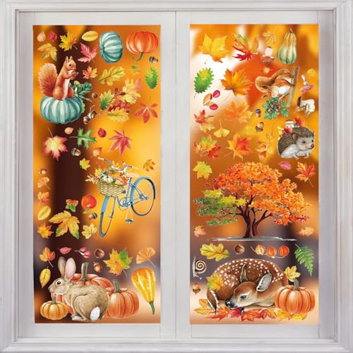 9 Stück FFensterbilder Herbst Selbstklebend,Thanksgiving Herbstdeko Fenster Aufkleber,–...