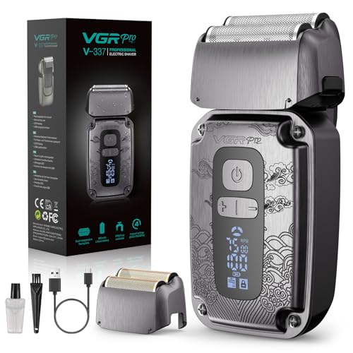 Vgrpro Foil Shaver for Men, Electric Razor for Men Face Beard, Waterproof Cordless Electric Razor for Travel, 4-Speed Setting, USB-C Rechargeable, LED Battery Display, Barber or Home Use (Gray)