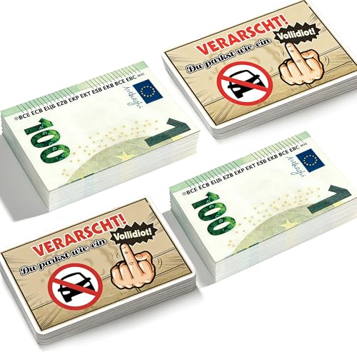 ZIENZENGYA 50 Stück Scheiße Geparkt Karten Auto Gadgets Du Parkst Scheise Karte Du Hast Scheise Geparkt Karten Lustige Gadgets für Männer Falschparkerkarten Fake 100 Geldschein Design 3 4 x 2 1in