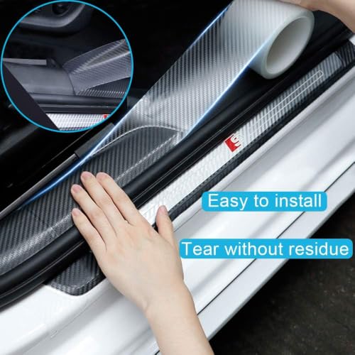Image of LandVK Carbon Fiber Door Sill Protector Tape, Car Footstep Guard, Paint Protection Film PPF Tape for Car, Anti Scratch, White Textured, 5cm x 5m, 1 Pcs