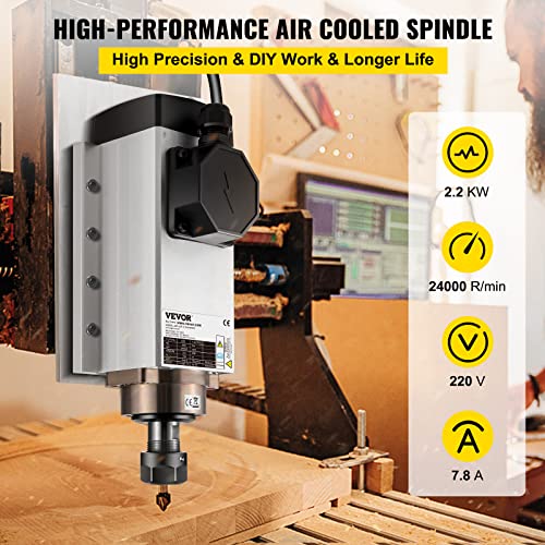 VEVOR luftgekühlter CNC Spindelmotor ER20, Spannzangen Frässpindel Linearmotor, Fräsmotor, 2,2KW, 18000RPM Graviermaschine