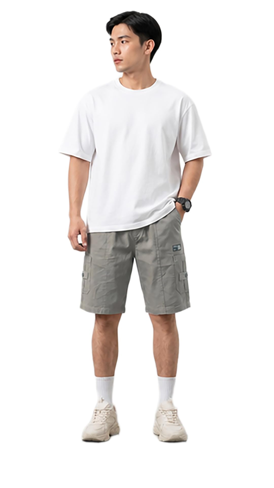 Men's Cotton Cargo Shorts, Light Gray, Size 36 |STYL 45-image-33