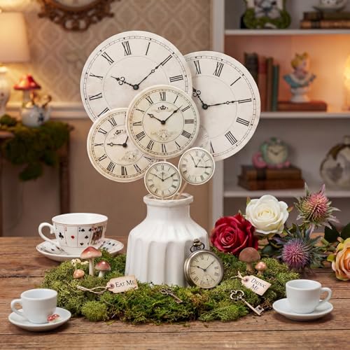 FunooFuno 15 Pcs Wonderland Tea Party Decoration Curious Clock Centerpiece Sticks Wonderland Garden Table Decoration Curious Clock Picks for Home Vase Filler Garden Birthday Baby Shower Party Supplies