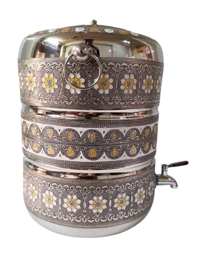 Image of Meenakari Stainless Steel Matka with Tap 18 Litre | Stainless Steel Water Dispenser 18 litres | Meenakari Water Pot - Brass Tap