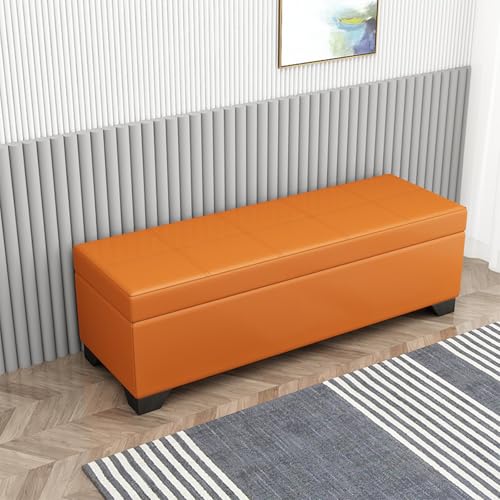 Elegante banco otomano de almacenamiento acolchado de piel sintética para entrada, pasillo y sala de estar, 59.1 x 15.7 x 15.7 pulgadas (B), ideal para dormitorio y organización del hogar