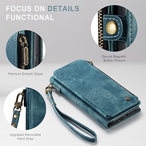 Defencase For Iphone 13 Pro Max Case, Iphone 13 Pro Max Case Wallet For Women Men, Durable Pu Leather Magnetic Flip Lanyard Strap Wristlet Zipper Card Holder Phone Cases For Iphone 13 Pro Max, Blue #TOP4