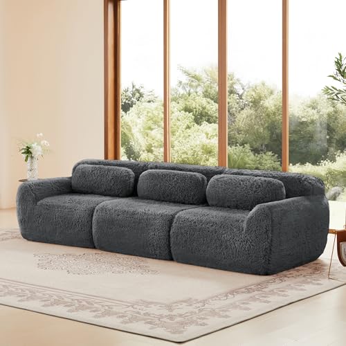 vutizal Cloud Couch Boneless Sofá de 3 plazas, sofá profundo modular sin montaje con base antideslizante, tela de felpa para salón, gris