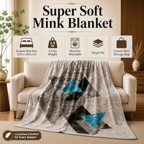 Image of Signature All Season Double Bed Blanket | Super Soft Plush, Lightweight & Cozy | 220 x 240 cm | 2.5 kg | Multi-Color Vibrant Print | Ideal for Winter, AC Use & Gifting (Aqua Grey)
