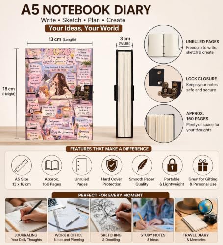 Image of 2026 Growth Diary Notebook 7x5 Inch 160 Pages Unruled Journal for Goal Planning