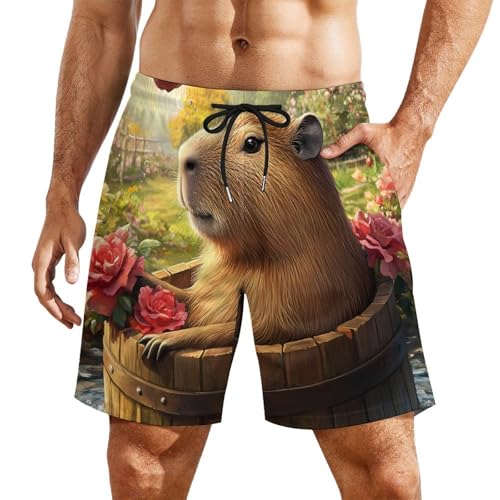 Capybara Mens Swim Trunks with Quick-Drying Lining Beach Shorts for Outdoor Sports