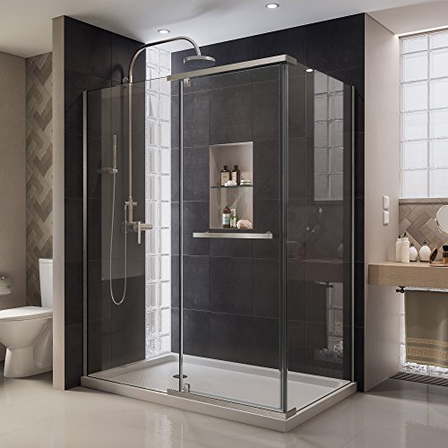 DreamLine Quatra 32 5/16 in. D x 46 5/8 in. W x 72 in. H Frameless Pivot Shower Enclosure in Brushed Nickel, SHEN-1132460-04
