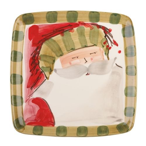 Vietri Old St Nick Square Salad Plate - Striped Hat