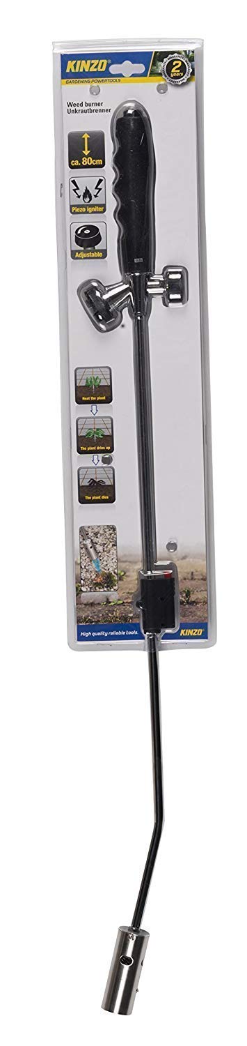 Kinzo - Bruciatore per erbacce, 80 cm, con 10 cartucce di gas butano da 227 g, bruciatore a gas con accensione piezoelettrica max 1000 °C, bruciatore