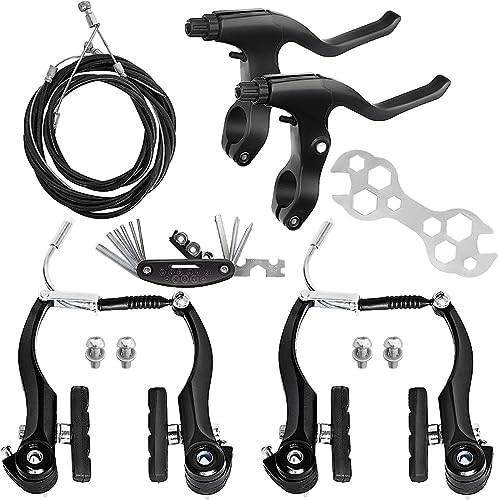 DISIWENE Complete V-Type Bike Brake Set, Front and Rear Bike MTB Brake Inner and Outer Cables and Lever Kit Includes Calipers Levers Cables