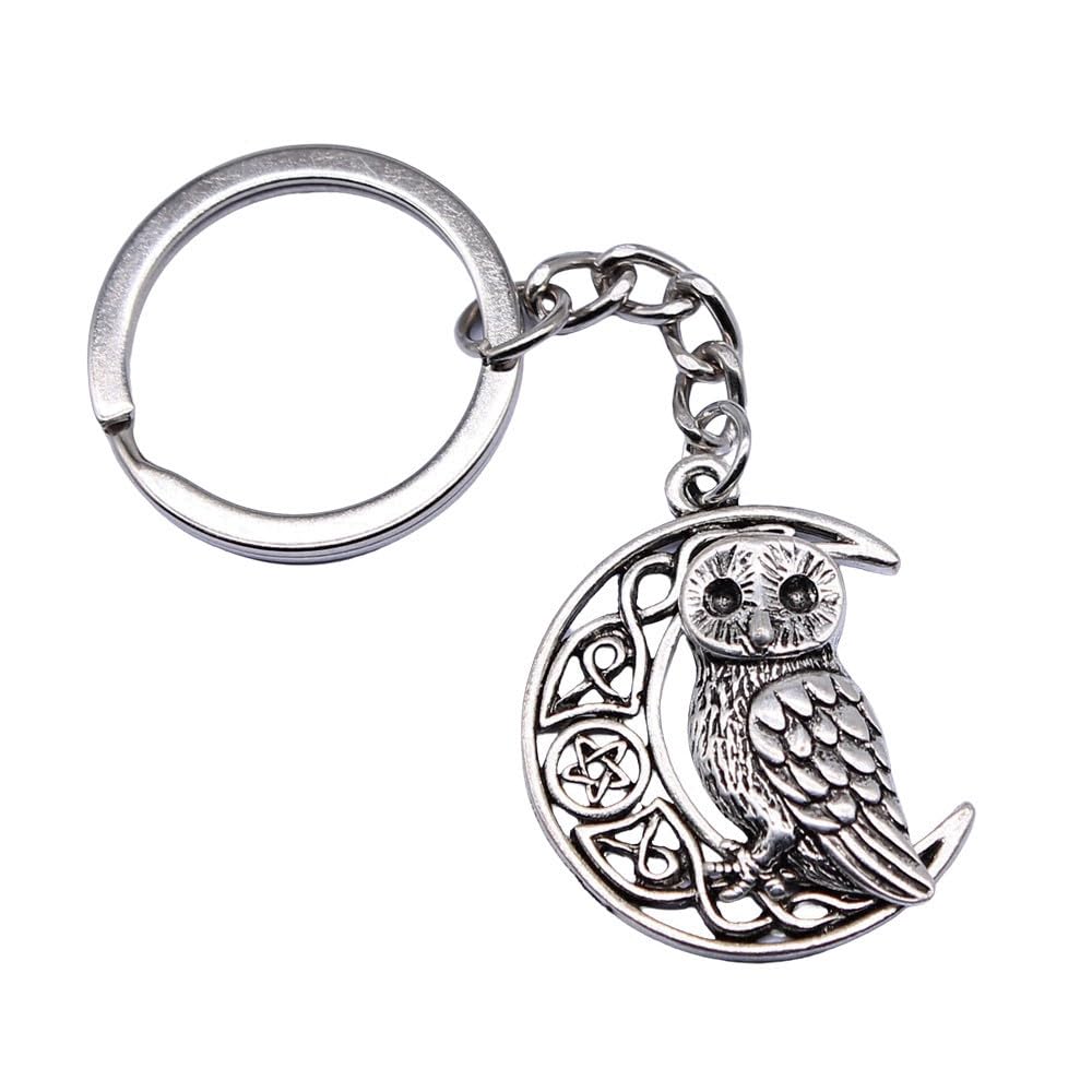 Wysiwyg Unisex A27-1Pcs-26X33mm 1Pcs 26X33mm Viking Owl Charms Keyrings Antique Silver Color Zinc Alloy Ring Size 28Mm