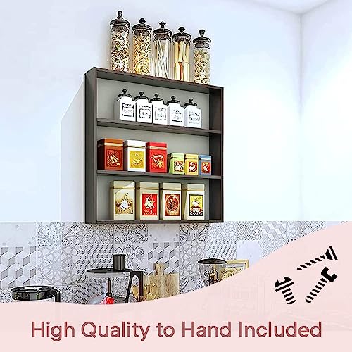 Image of Kuber Industries Kitchen Wall Shelf|Wooden Handicraft Wall Mounted 3 Shelves for Kitchen|Multipurpose Storage Wall Shelf,30 inchX30 inch (Brown)