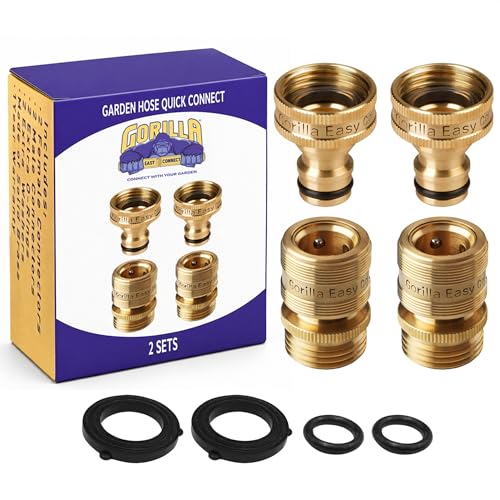 Gorilla Easy Connect Garden Hose Quick Connect Fittings ¾ Inch GHT Solid Brass Leak Proof to 200...