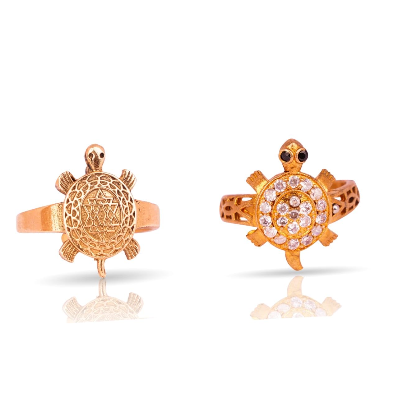 Combo Pack of ZAOJO Shree Yantra Unisex Tortoise Ring and Alluring Zircon Meru Ring for Women and Men|Finger Ring|Stylish Jewelry for Good Luck and Prosperity|Golden Tortoise |COMBO_106_108_RING-picture-19