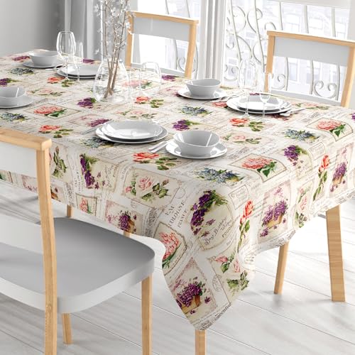 Comart - Tovaglia Colours Antimacchia - Copritavolo 100% Poliestere Stampato - Resistente ai Liquidi - Facile da Pulire - Lavabile in Lavatrice - Rettangolare 178x132 cm - 6 Posti - Disegno France