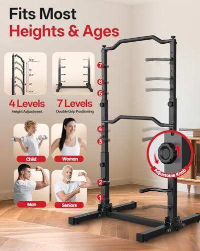 Image of JOROTO Foldable Pull Up Dip Station, Pull Up Bar Free Standing for Home Gym, 450LBS Stable Power Tower, Adjustable Height Multifunction Pull Up Stand, Strength Training Equipment for Men Women