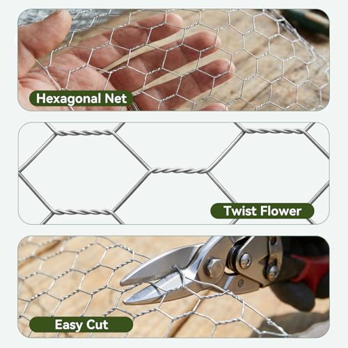 Chicken Wire 13.7 in x 236 in Poultry Wire Netting + 100 Ties Hexagonal Galvanized Mesh Garden Fence Barrier for Craft Projects Pet Rabbit Fencing - image 3