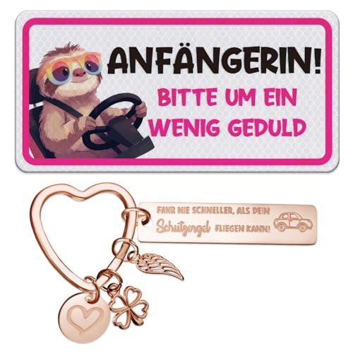 Anruzon Fahranfänger Magnetschild (20x10cm) - Anfänger Schild Auto Lustig - Alternative zu Aufkleber - Geschenke zum Führerschein - Magnetschild mit Spruch & witzigem Motiv