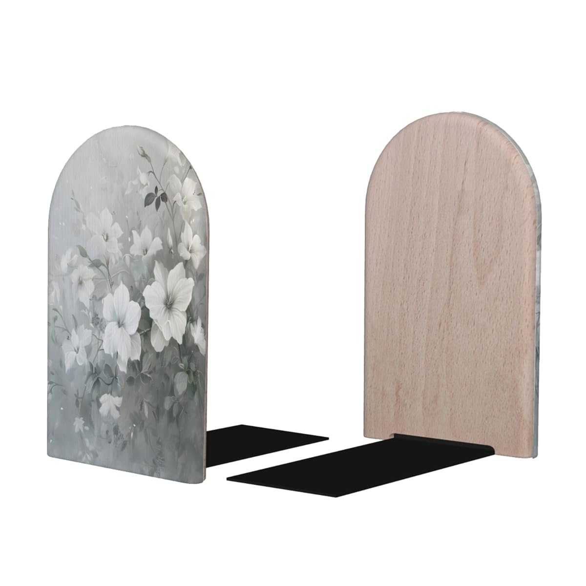 (2 PCS/1 Pairs) Wood Bookends Flower Leaves White Decorative Wood Bookends for Shelves Kids Room Desk Home Office Book Stoppers for Holiding Books 5x3 Inch