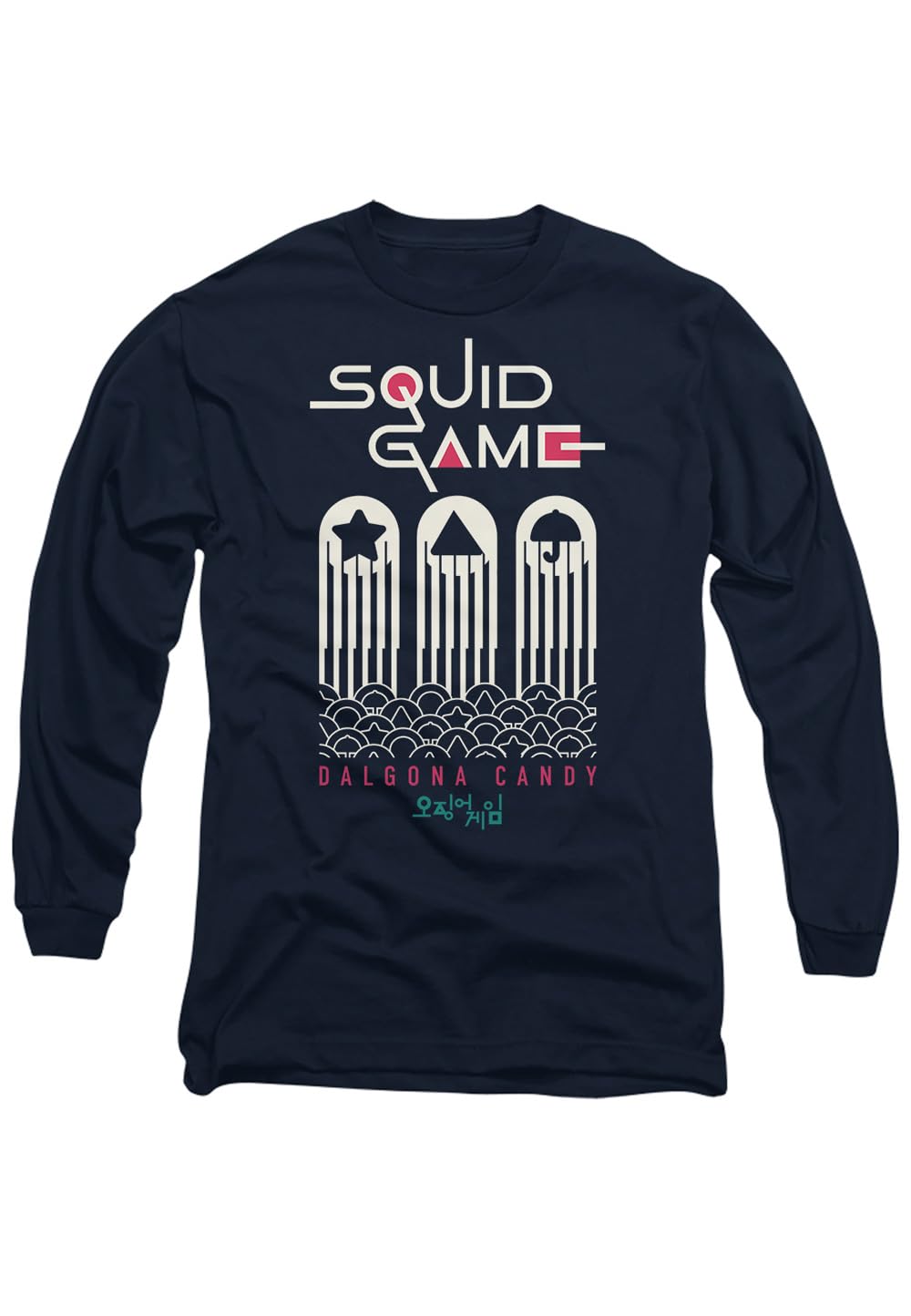 Squid Game Dalgona Candy Shapes Unisex Long Sleeve T Shirt, Navy, Medium