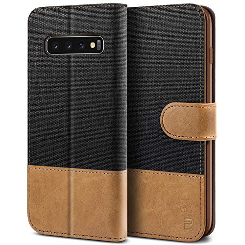 BEZ Handyhülle für Samsung Galaxy S10 Hülle, Tasche Kompatibel für Samsung Galaxy S10, Schutzhüllen aus Klappetui mit Kreditkartenhaltern, Ständer, Magnetverschluss, Schwarz