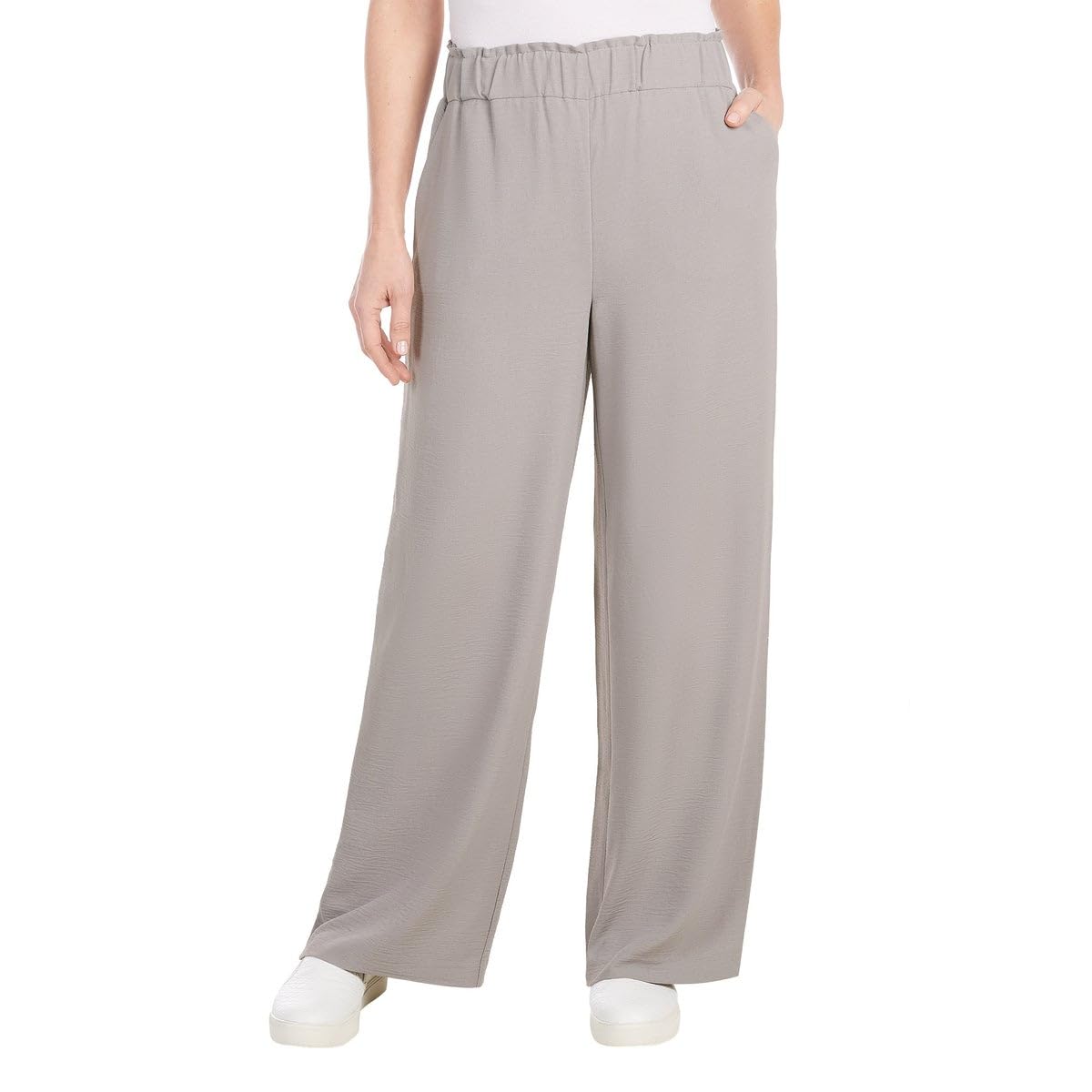 Hilary Radley Womens Wide Leg Crinkle Pants With Elasticwaistband Gray XL X-Large