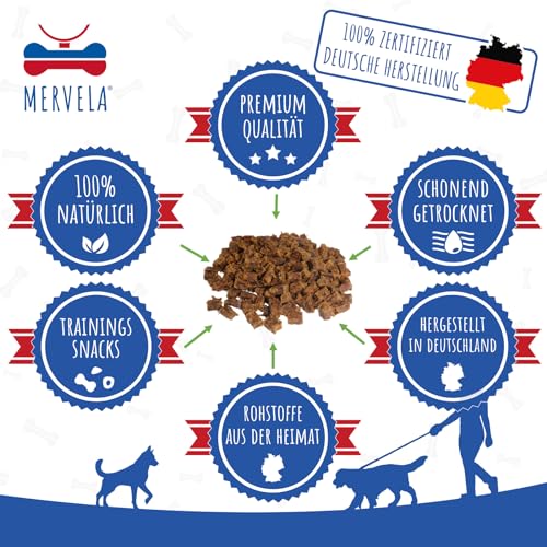 MERVELA® Premium Pute Kauwürfel für Hunde, 500g - Ideal als Trainingsleckerli | 100% Natürliches Putenfleisch | Hypoallergen für Sensible Hunde | Made in Germany