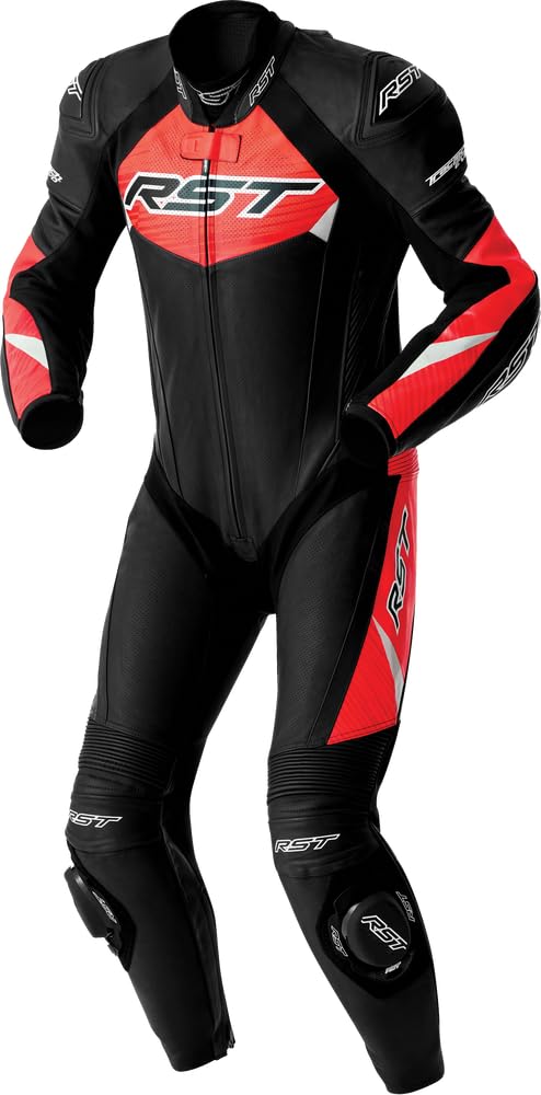 RST Tractech Evo D3O Tuta in pelle da motociclista a pezzo unico perforata, nero/rosso, 50