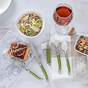   French-Home-Laguiole-20-Piece-Flatware-Set--Stainless-Steel-Flatware-Set-for-4--Luxurious-Pearl-Green-Utensil-Set-with-Knives-Spoons-and-Forks
